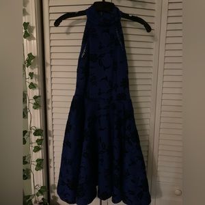 B. Darlin Size 5/6 Cocktail Dress Junior Dark Blue Velvet Black Floral Pattern